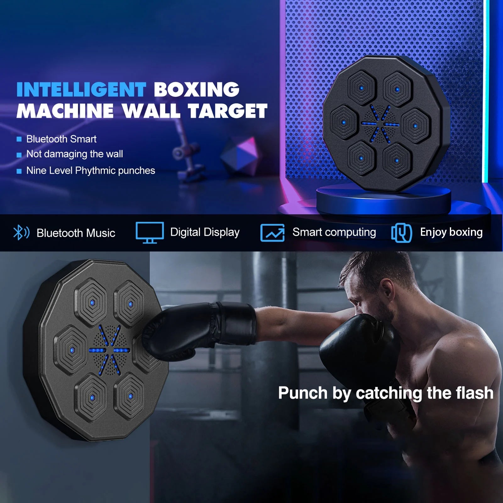 Music Boxing Machine, New Smart Bluetooth Music Boxing Parent-Child Games, Wall-Mounted Exercise Equipment, Music Boxing Target Workout Punching Equipment for Kids and Adults