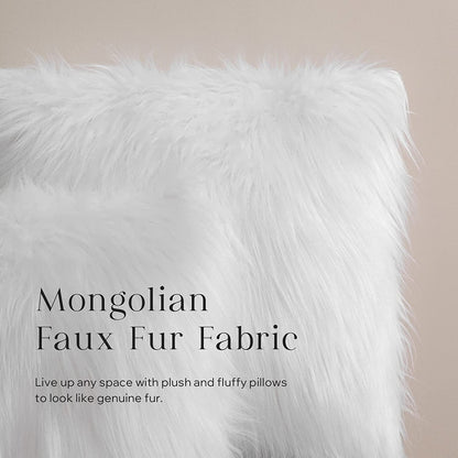 Faux Fur Solid Decorative Pillow Cover Fluffy Throw Pillow Mongolian Luxury Fuzzy Pillow Case Cushion Cover for Bedroom and Couch, True White 20 X 20 Inches, Pack of 1