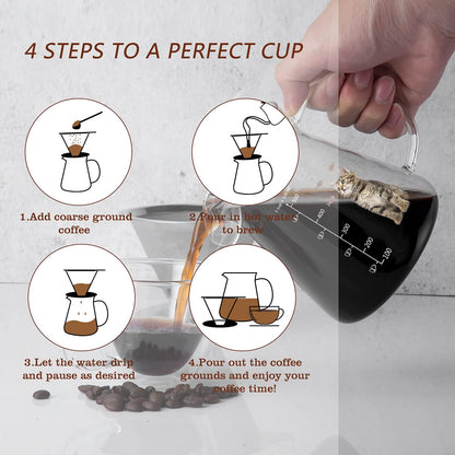 Comfome Pour over Coffee Maker 17 Oz, Drip Coffee Maker Pour over with High Heat-Resistant Carafe and Permanent Stainless Steel Filter, Portable Coffee Pour over Maker Perfect for Home or Office