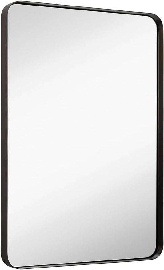 24X36 Inch Metal Black Frame Mirror for Bathroom - Brushed Rectangular Rounded Corner Vanity - 2" Deep Set Design Large Wall Mirrors Decorative - Hangs Horizontal and Vertical