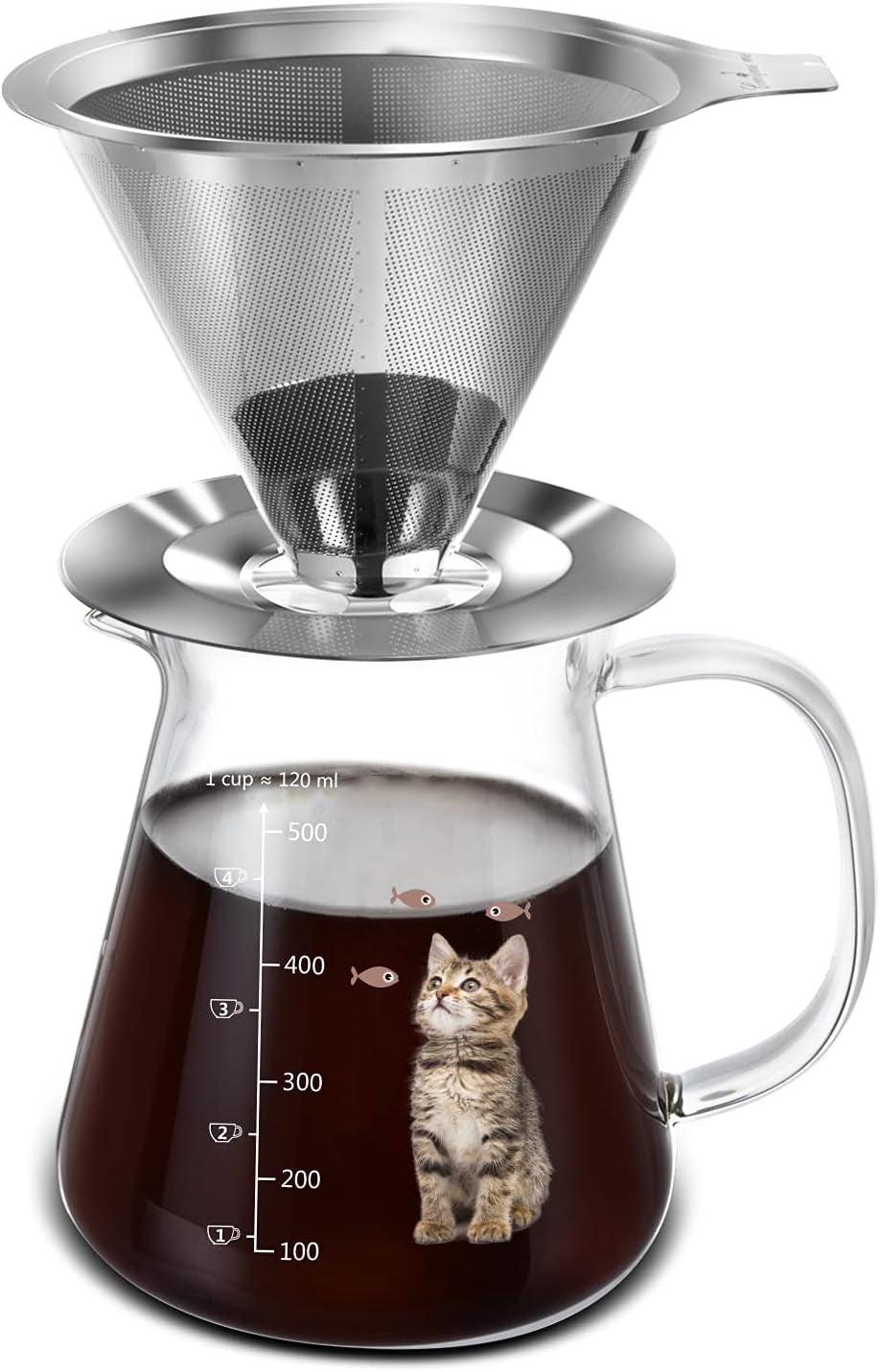 Comfome Pour over Coffee Maker 17 Oz, Drip Coffee Maker Pour over with High Heat-Resistant Carafe and Permanent Stainless Steel Filter, Portable Coffee Pour over Maker Perfect for Home or Office
