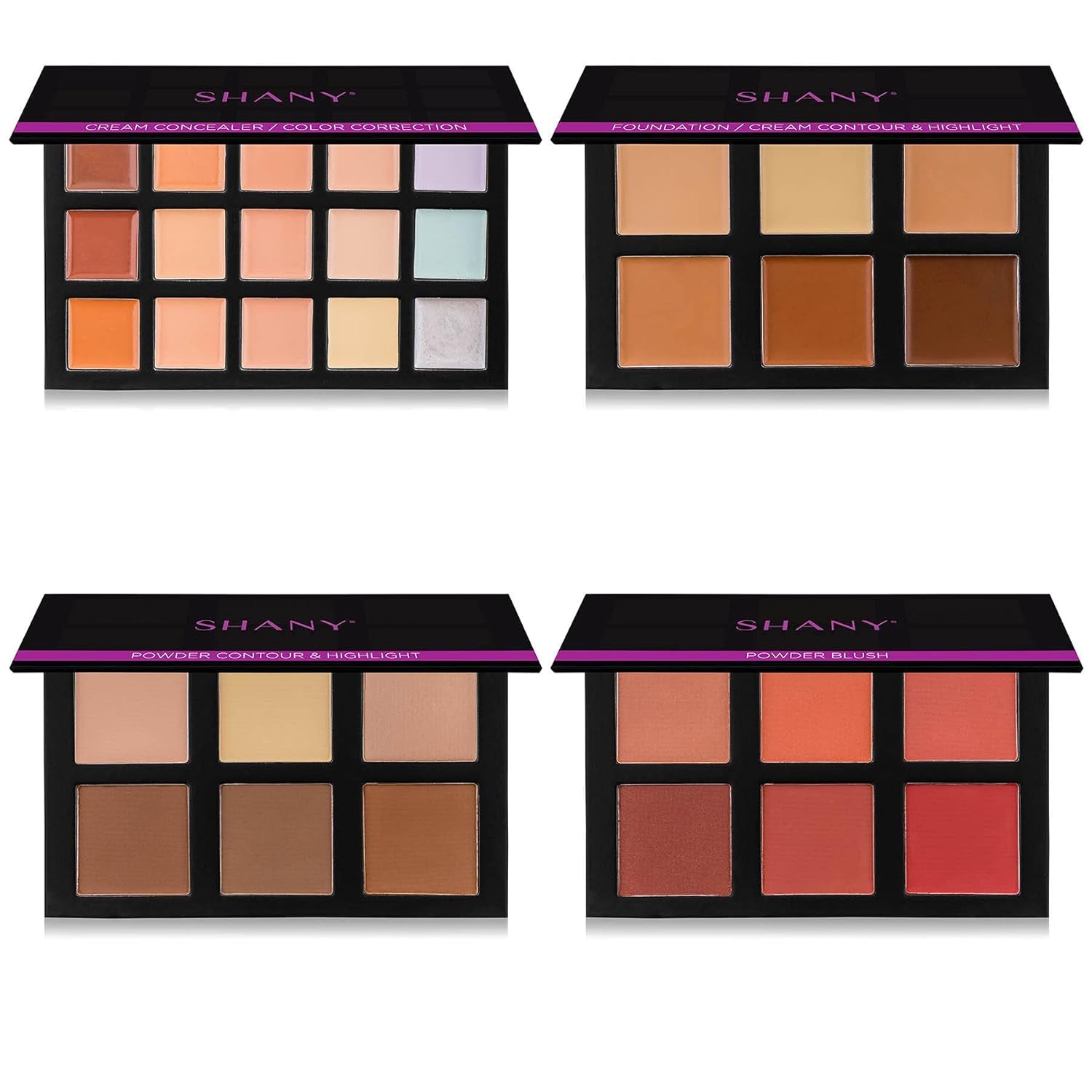4-Layer Contour and Highlight Makeup Kit - Set of Concealer Palette, Color Corrector, Makeup Foundation Palette, Contour Highlight Palette, and Blush Palettes