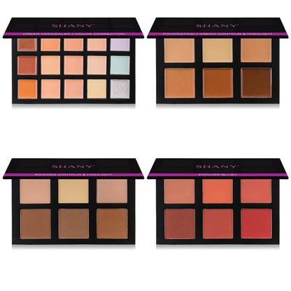 4-Layer Contour and Highlight Makeup Kit - Set of Concealer Palette, Color Corrector, Makeup Foundation Palette, Contour Highlight Palette, and Blush Palettes