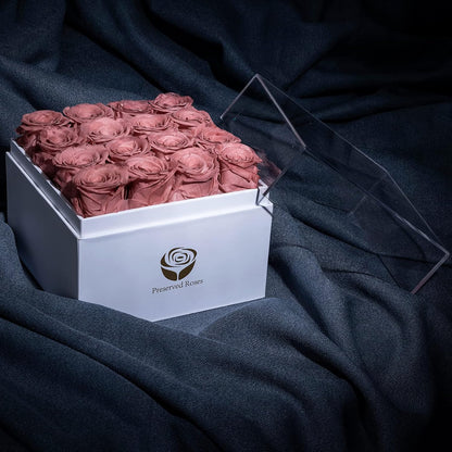 Preserved Real Roses in a Box, Rose Box Gifts for Her, Eternal Roses in a Box, Romantic Gifts for Her, Gift Box for Her/Women/Mother/Friend (16 Pink Roses, Square White Box)