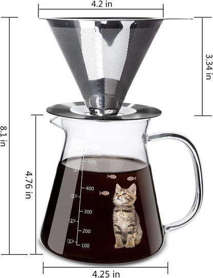 Comfome Pour over Coffee Maker 17 Oz, Drip Coffee Maker Pour over with High Heat-Resistant Carafe and Permanent Stainless Steel Filter, Portable Coffee Pour over Maker Perfect for Home or Office
